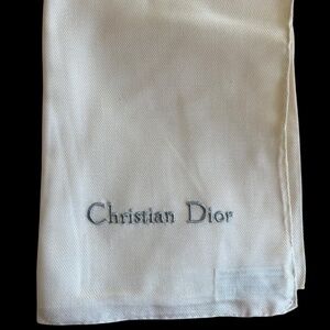 Dior White Scarf with Silver Embroidered Christian Dior Logo
